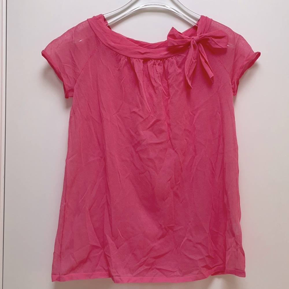 Jcrew pink sheer bow top